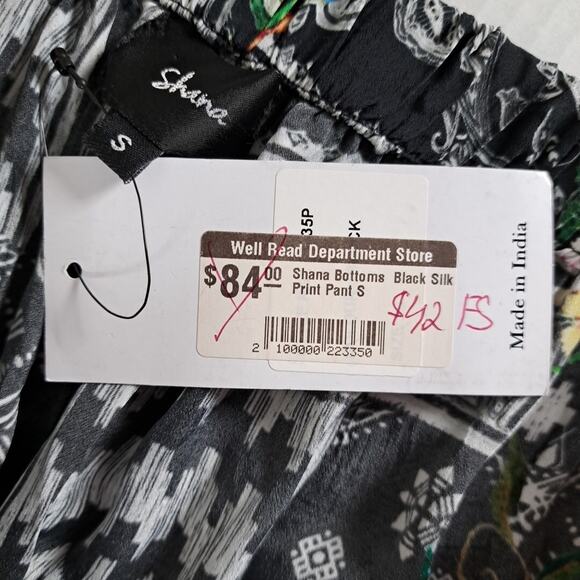 NWT Shana Wide Leg Capri Pants Womens Small Black Tropical Silky Pull On Resort - Picture 11 of 16